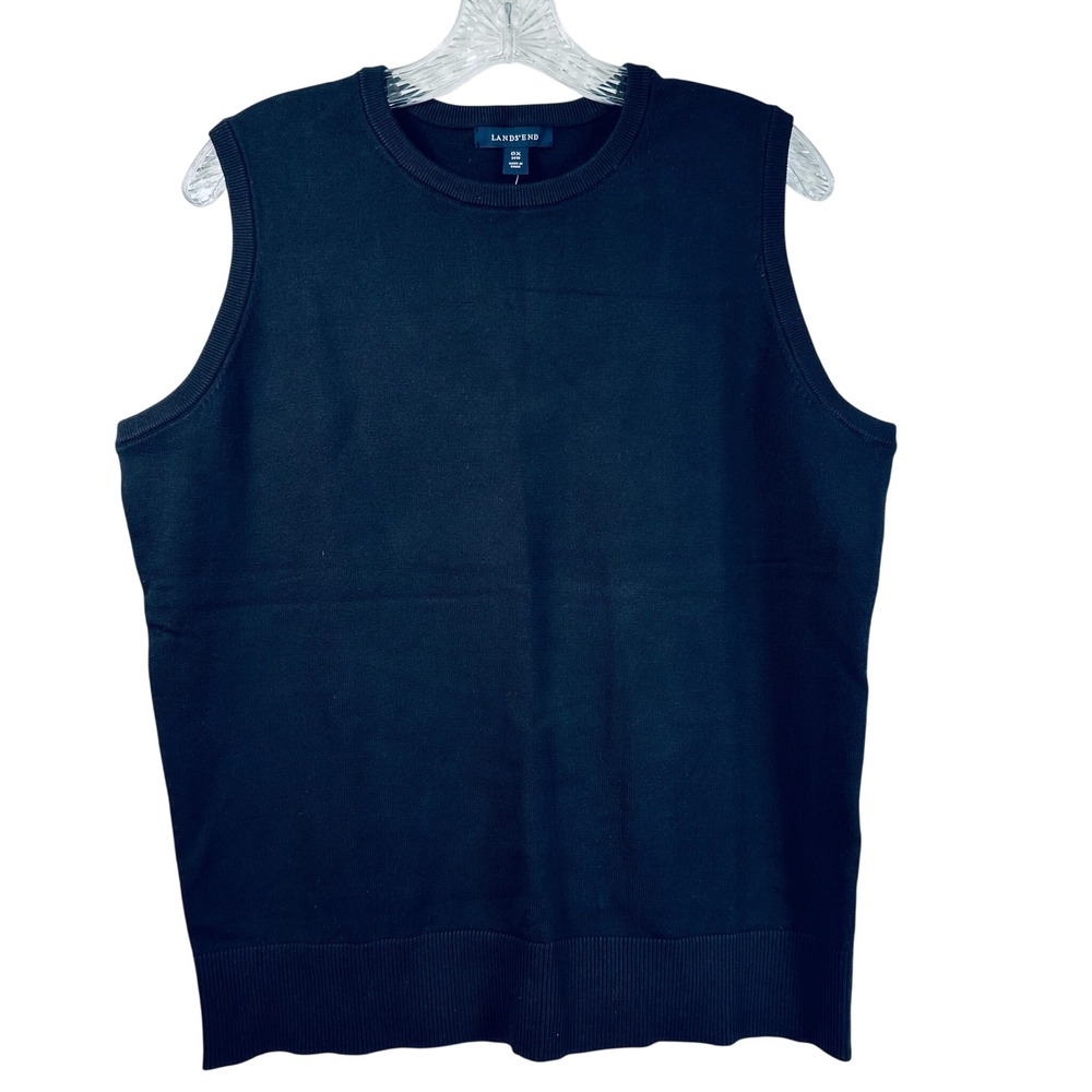 Lands End Womens 0X 14W Navy Blue Sleeveless Crew Neck Sweater Vest Shell